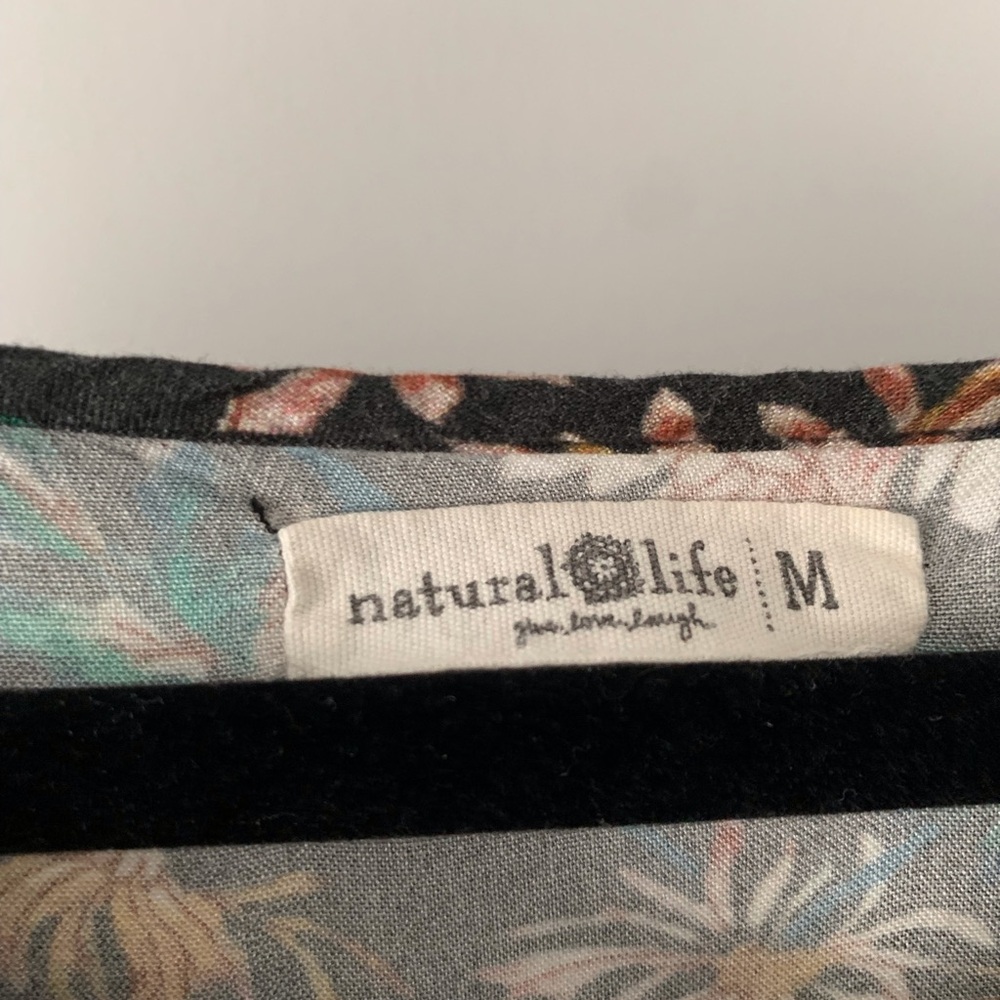 NATURAL LIFE Maribel Black Floral V-Neck Blouse with Pink & Yellow Blooms - Picture 5 of 5